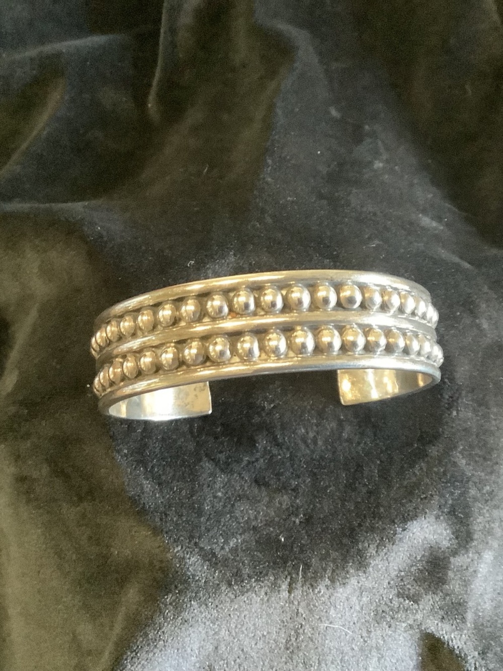 Sterling Silver Double Row Beaded Cuff